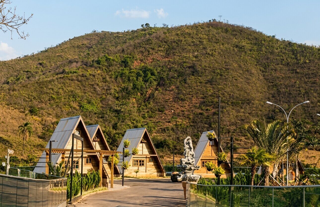 Cabanas A-Frame com vista para a montanha, River Aqua Park